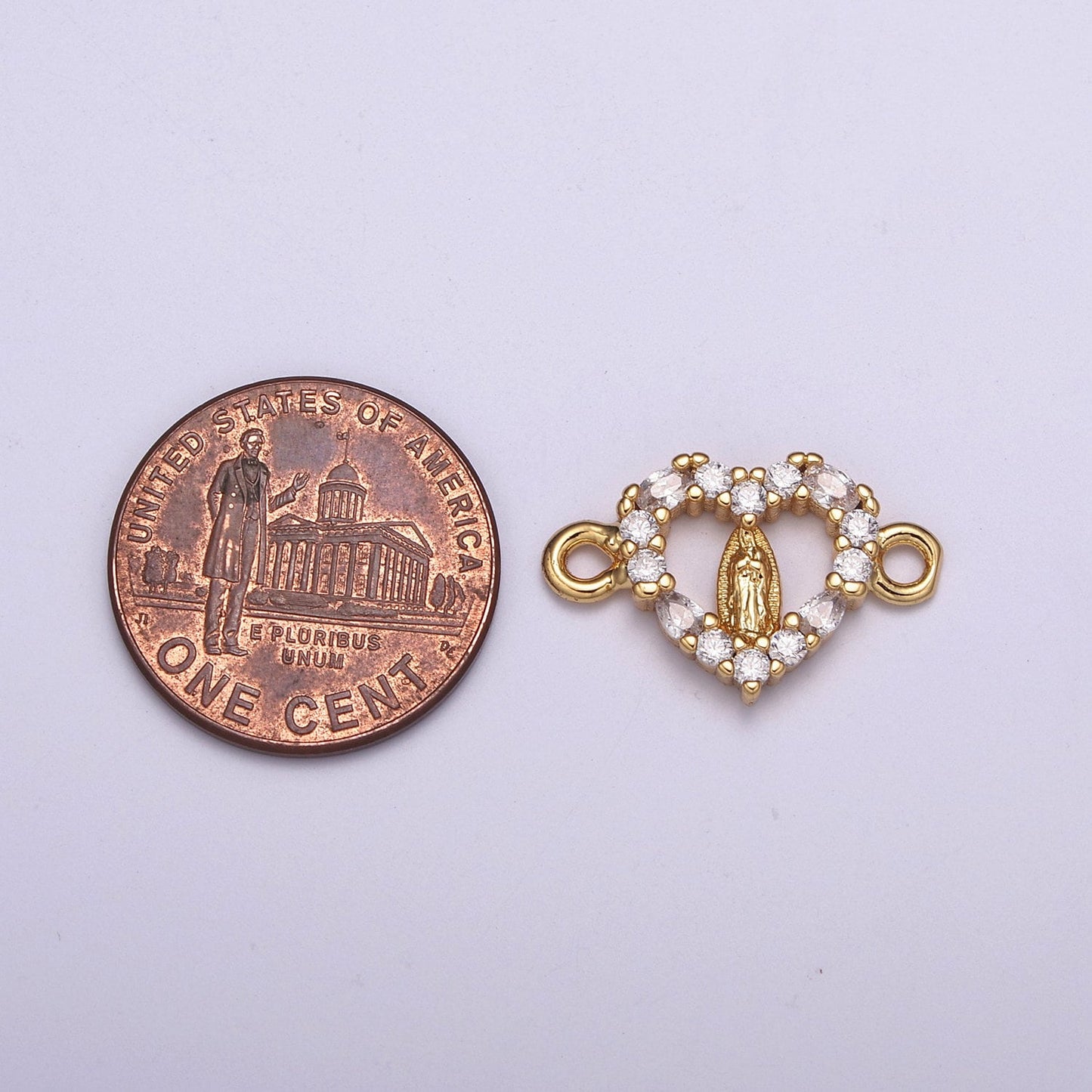 CZ Micro paved Gold Virgin Mother Mary Connectors, Catholic Baptism Charm, Heart Medallion Religious Jewelry Craft Supply F-68