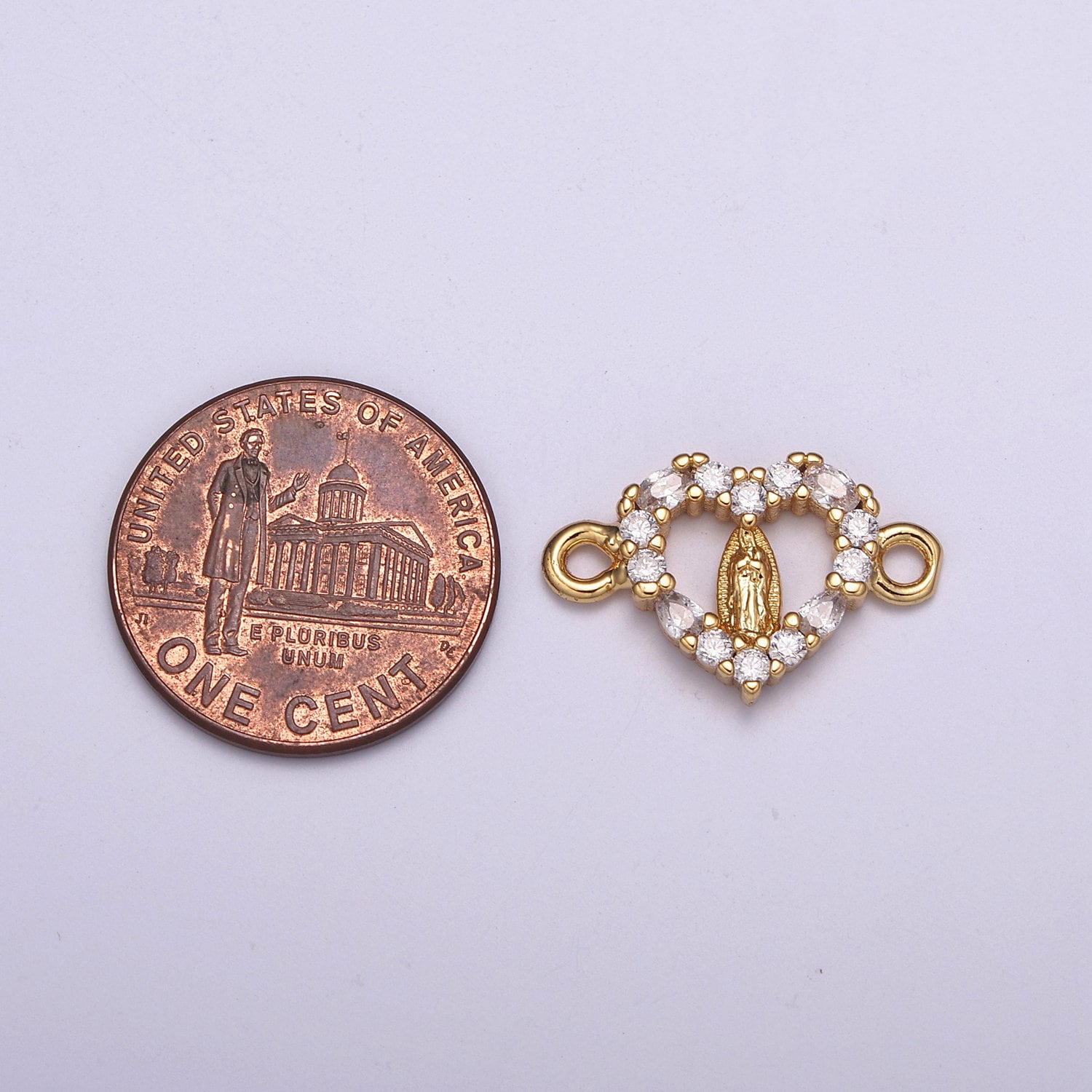 CZ Micro paved Gold Virgin Mother Mary Connectors, Catholic Baptism Charm, Heart Medallion Religious Jewelry Craft Supply F-68