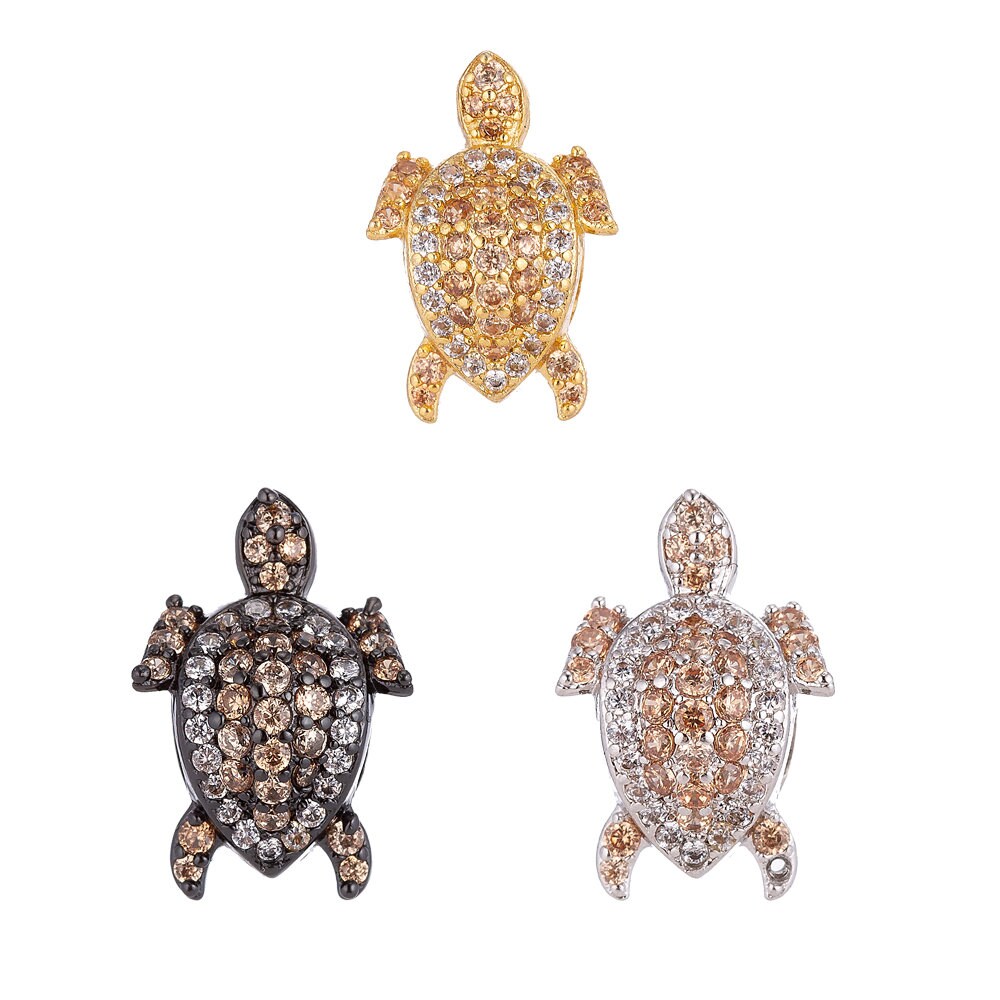 1 pc Tortoise Gold,White Gold,Black Micro Pave Bead, Cubic Zirconia Turtle Connector, Dainty Gold Filled Charm for DIY Jewelry, B-30