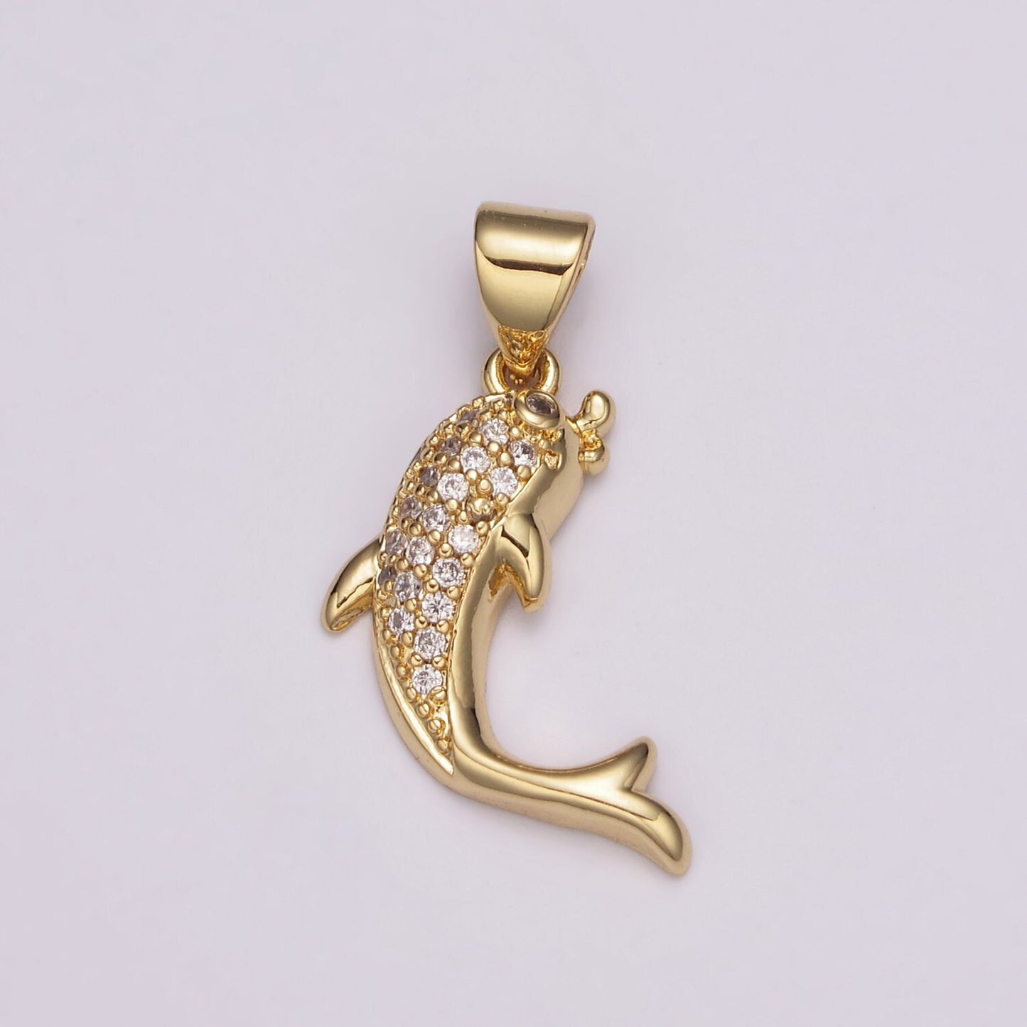 Micro Pave Gold FIshCharms, Whitegold Fish Charm, Gold Baby Shark Under the sea Jewelry Inspired, N-491, N-492