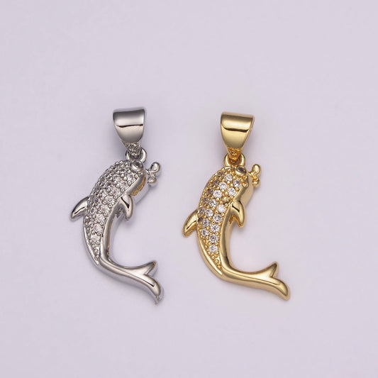 Micro Pave Gold FIshCharms, Whitegold Fish Charm, Gold Baby Shark Under the sea Jewelry Inspired, N-491, N-492