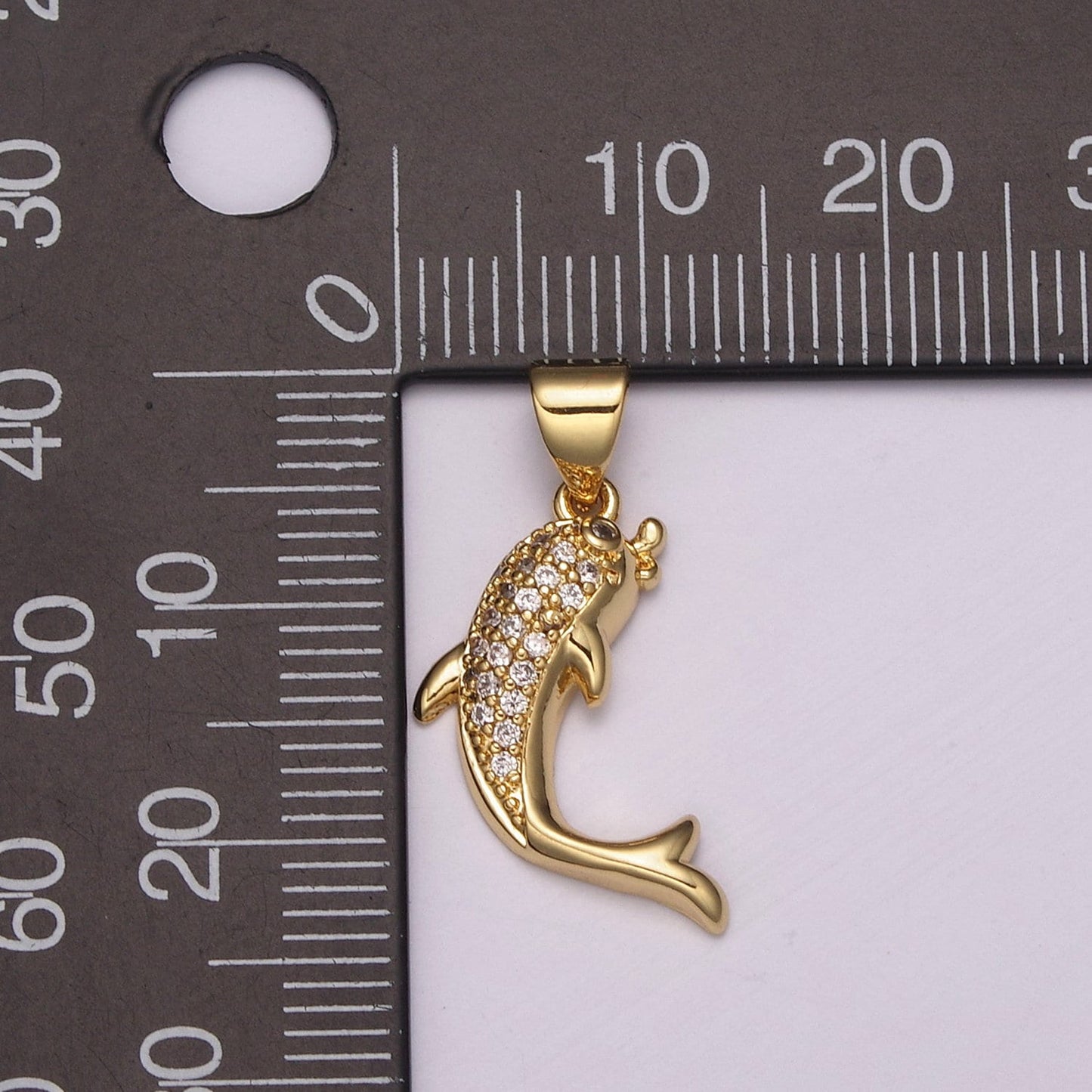 Micro Pave Gold FIshCharms, Whitegold Fish Charm, Gold Baby Shark Under the sea Jewelry Inspired, N-491, N-492