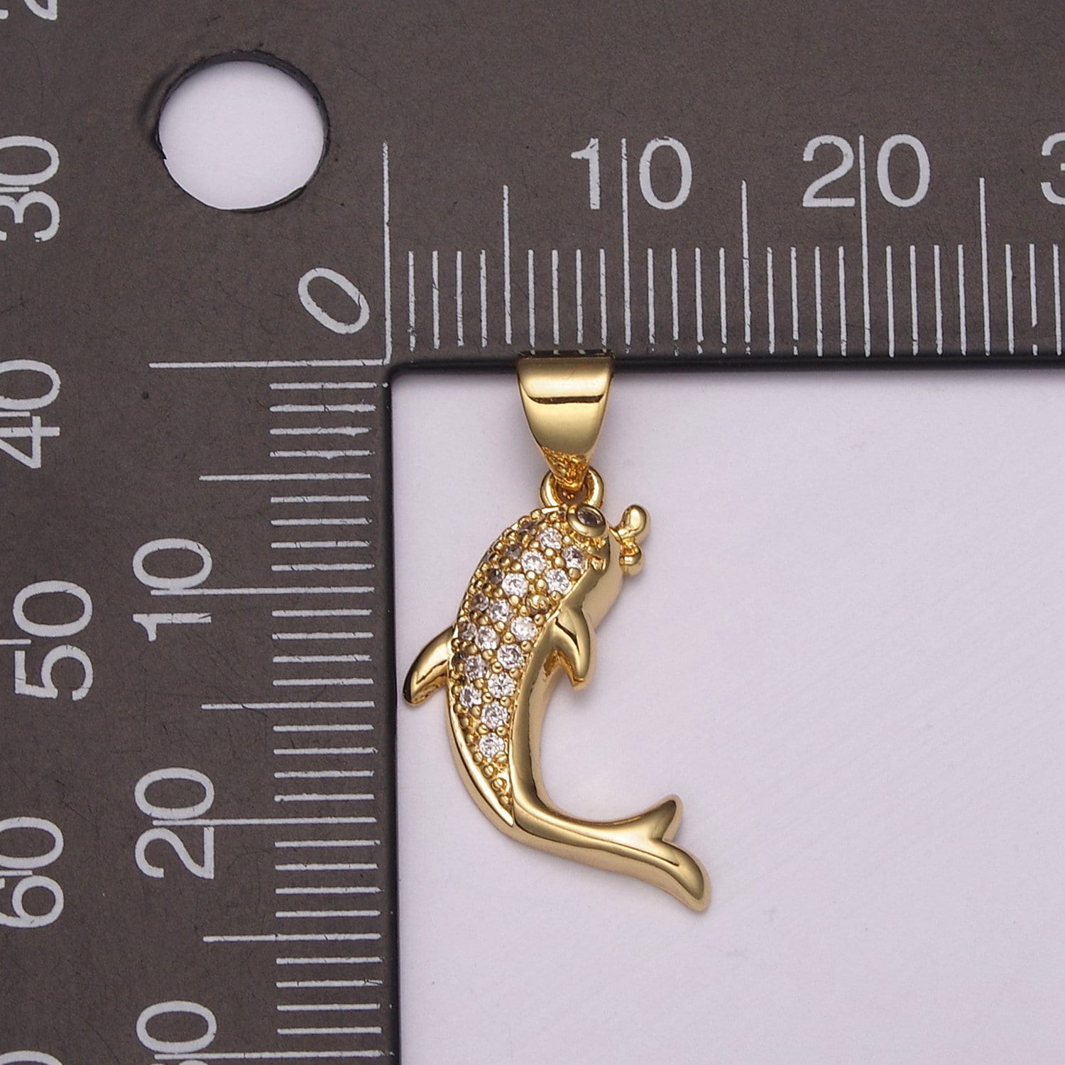 Micro Pave Gold FIshCharms, Whitegold Fish Charm, Gold Baby Shark Under the sea Jewelry Inspired, N-491, N-492
