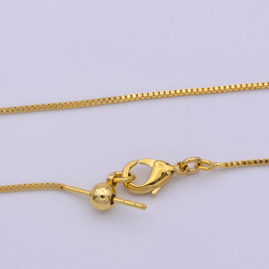 1pc 19.5'' ready to wear Gold Square Box Chain Necklace, Adjusting Dainty Chain with Rubber Stopper ForJewelry Making , WA-418