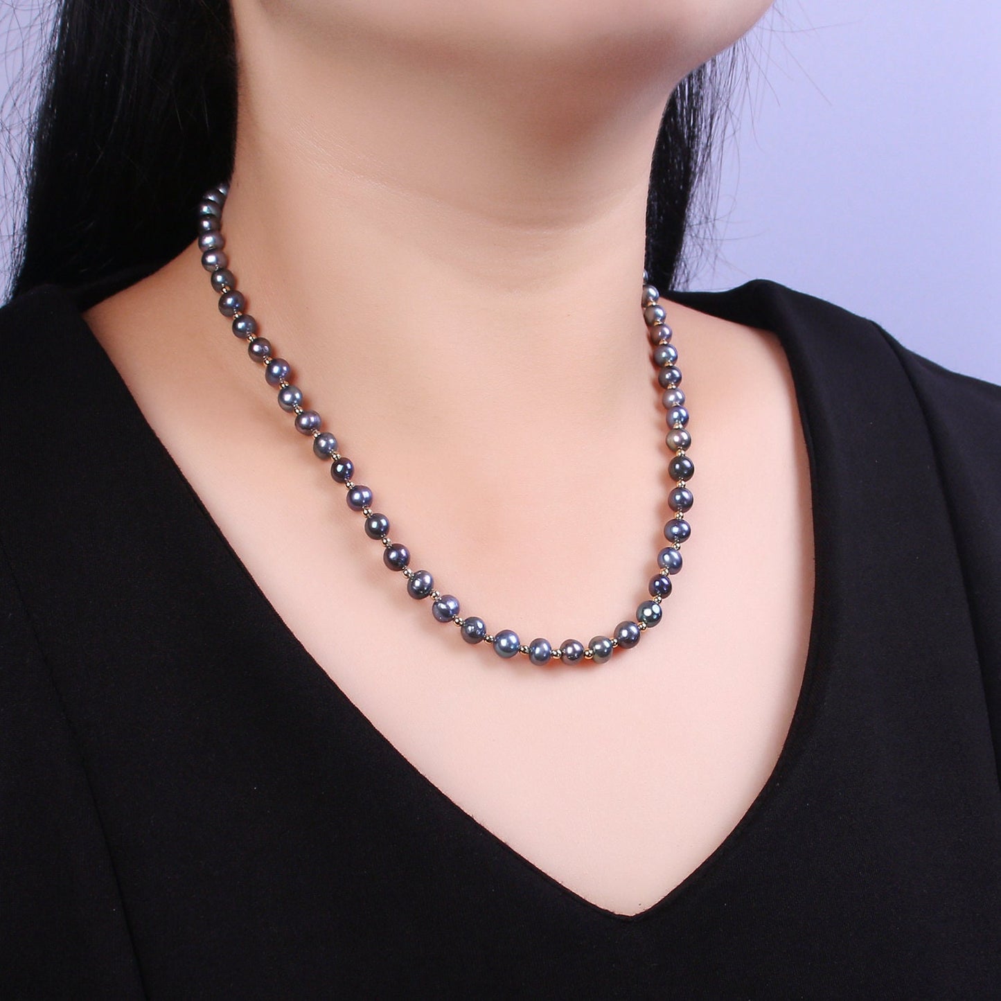 1pc Fresh Warter Pearl Choker Necklace, Black, White,Peach Baroque Pearl Necklace 17"+ 2 inch extender Necklace Beaded Gold Clasp WA 458