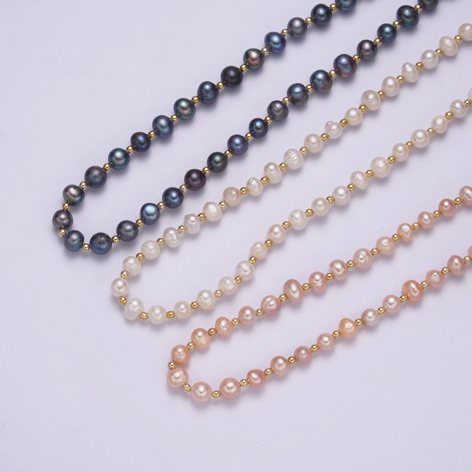 1pc Fresh Warter Pearl Choker Necklace, Black, White,Peach Baroque Pearl Necklace 17"+ 2 inch extender Necklace Beaded Gold Clasp WA 458