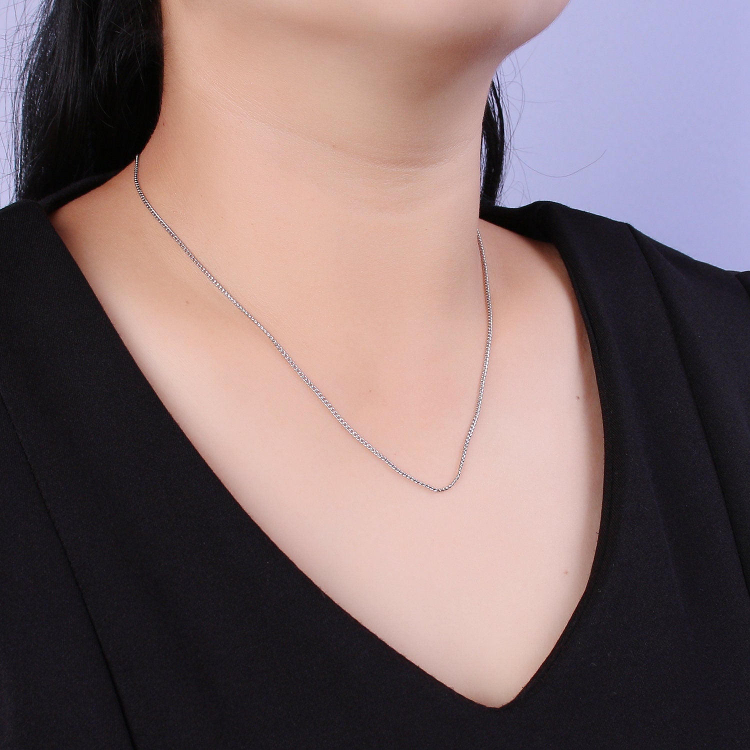 1pc 17.5'' Ready to Use White Gold Cuban Curb Rolo Necklace Chain, Layer Chain Dainty Necklace, For Pendant Charm Necklace wa-435