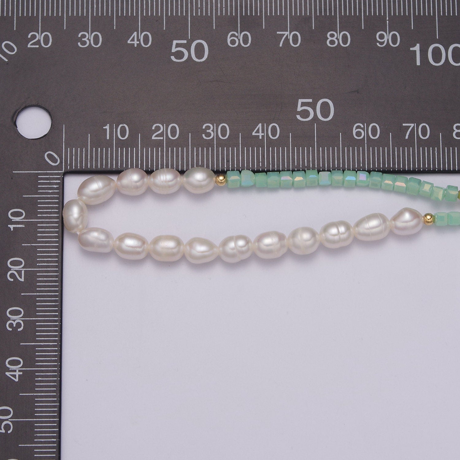 Pearl Choker Necklace, Green facetted glass beasds Chain Necklace, Pearl Necklace,16.7" + 2.2 inch Necklace Mix Beaded Gold Clasp, WA-446