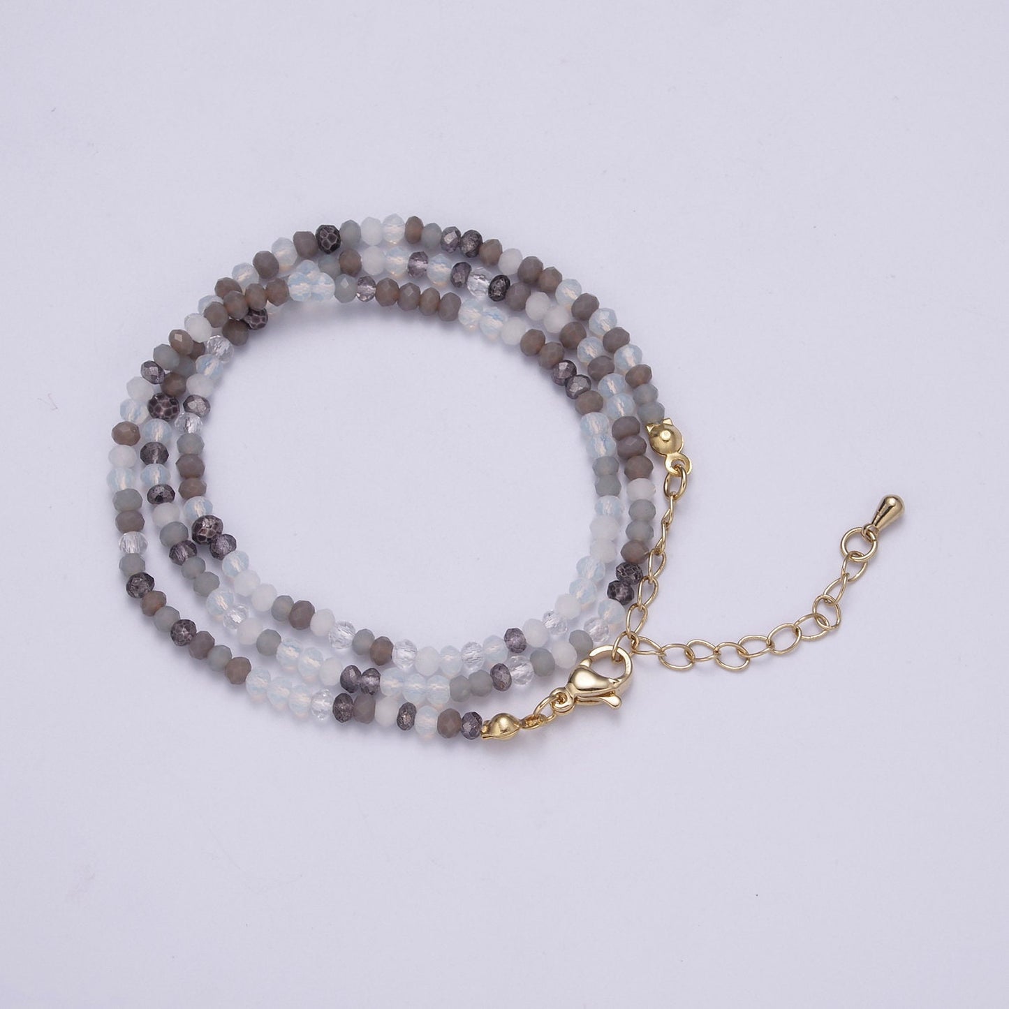 Gray and Clear Glass Beads Necklace, facetted glass beasds Chain Necklace, 17.7" + 2.2 inch Necklace Mix Beaded Gold Clasp, WA-447