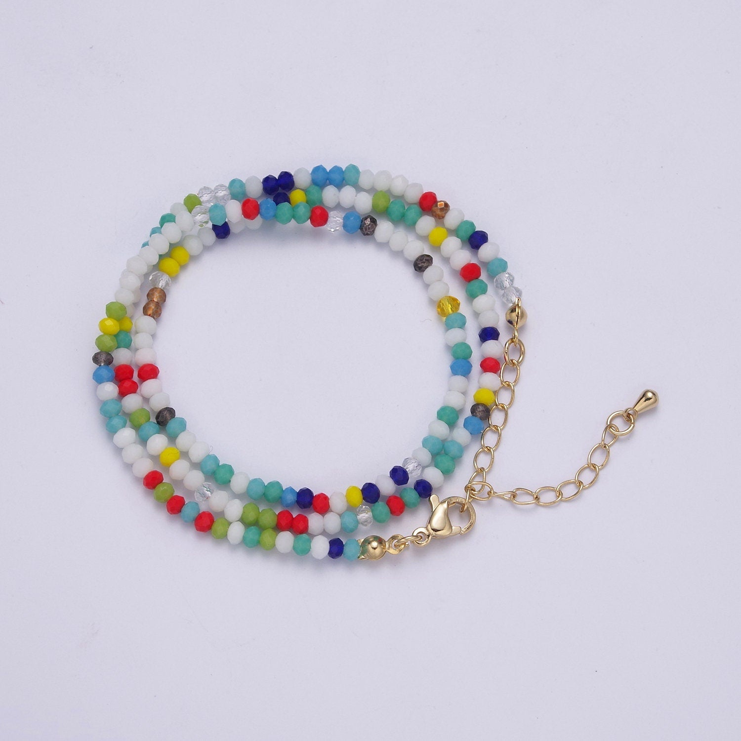 Multi Color Glass Beads Necklace, facetted glass beasds Chain Necklace, 17.5" + 2.0 inch Necklace Mixed Pearl Beaded Gold Clasp, WA-449
