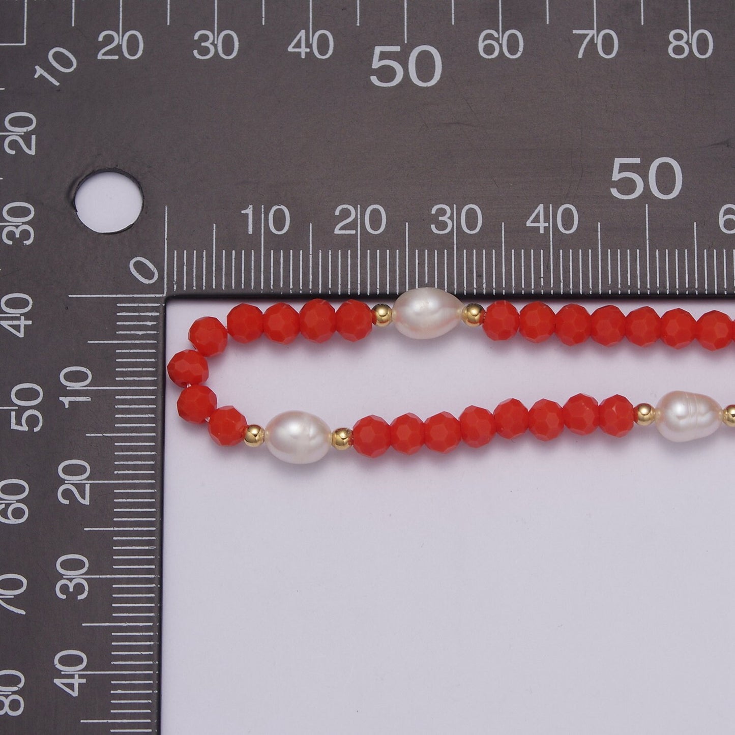 Red Glass Beads Necklace, facetted glass beasds Chain Chocker, 16.5" + 2.0 inch Necklace Mixed Pearl Beaded Gold Clasp, WA-450