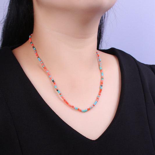 Frosted Glass Beads Necklace,facetted glass beads Chain Necklace, 17.6" + 2.0 inch Necklace Mixed Color Beaded Gold Clasp, WA-454