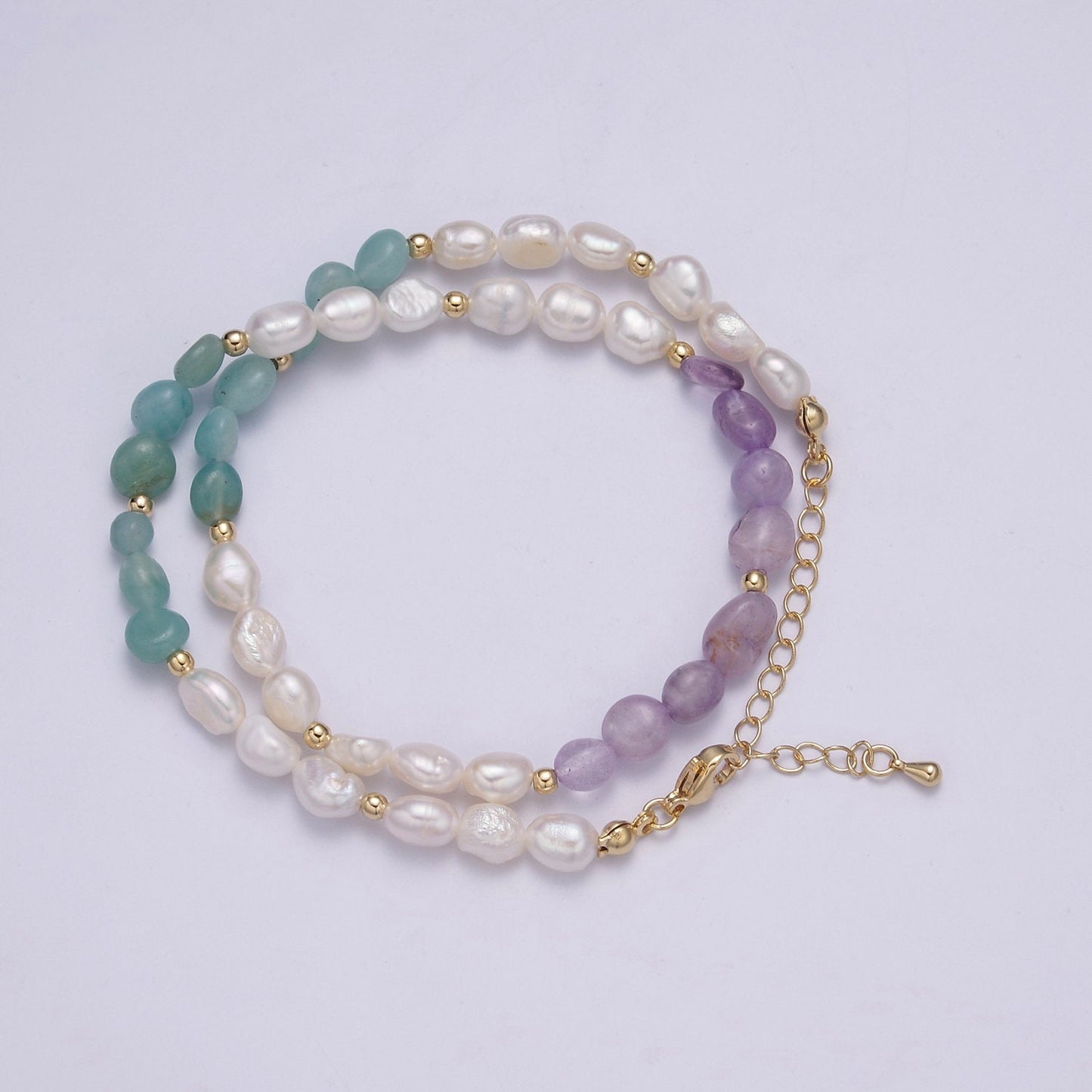 Aventurine Beads Necklace,Falourite Natural Stone beads Chain Necklace, 16.0" + 2.0 inch Necklace Pearl Beaded Gold Clasp, WA-457