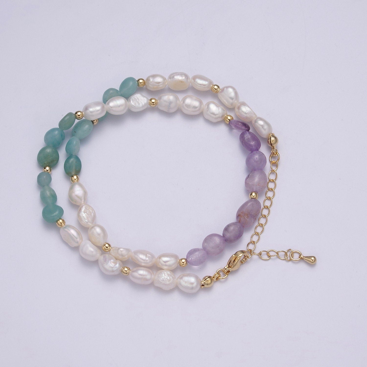 Aventurine Beads Necklace,Falourite Natural Stone beads Chain Necklace, 16.0" + 2.0 inch Necklace Pearl Beaded Gold Clasp, WA-457