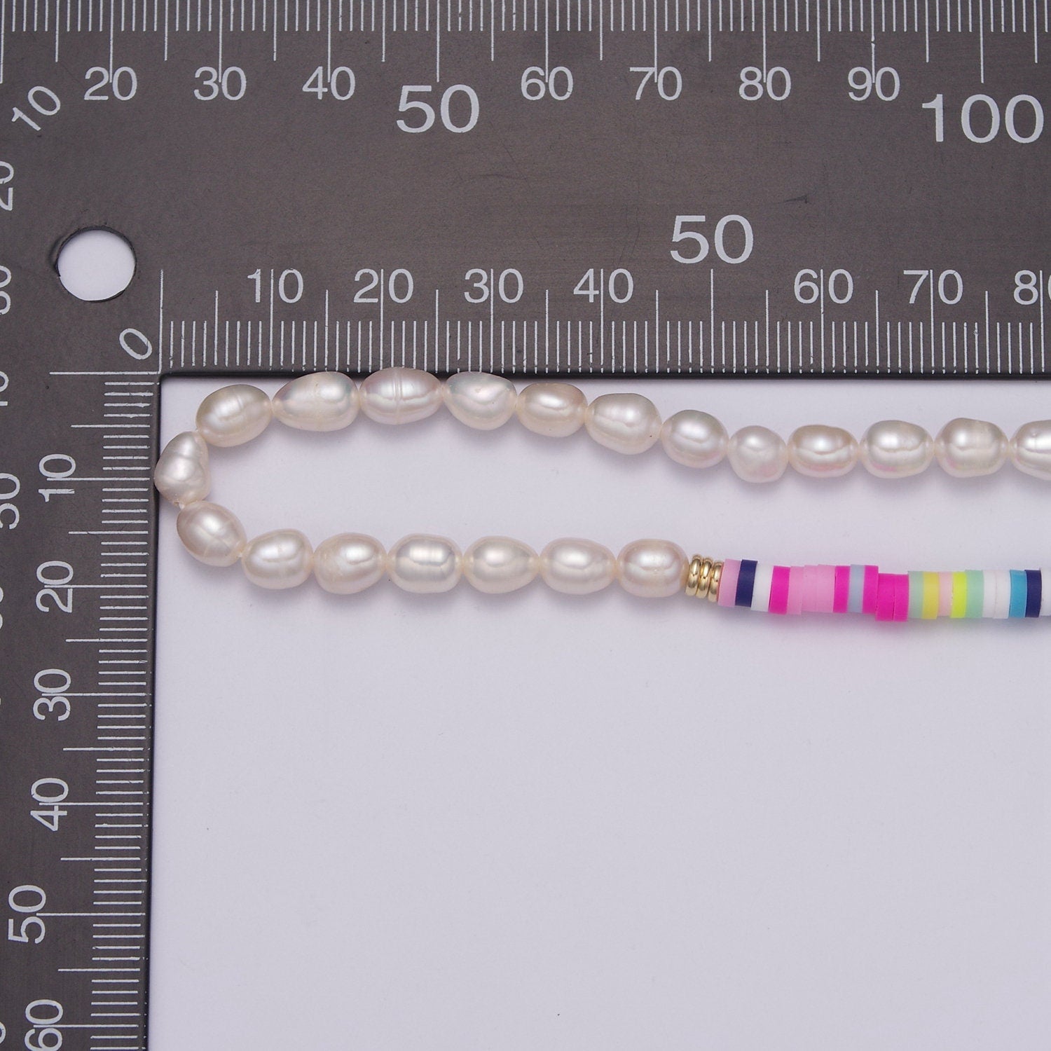 Multi Color Resin Beads Necklace,Polymer Clay beads Chain Necklace, 16.5" + 2.0 inch Necklace Pearl Beaded Gold Clasp, WA-461