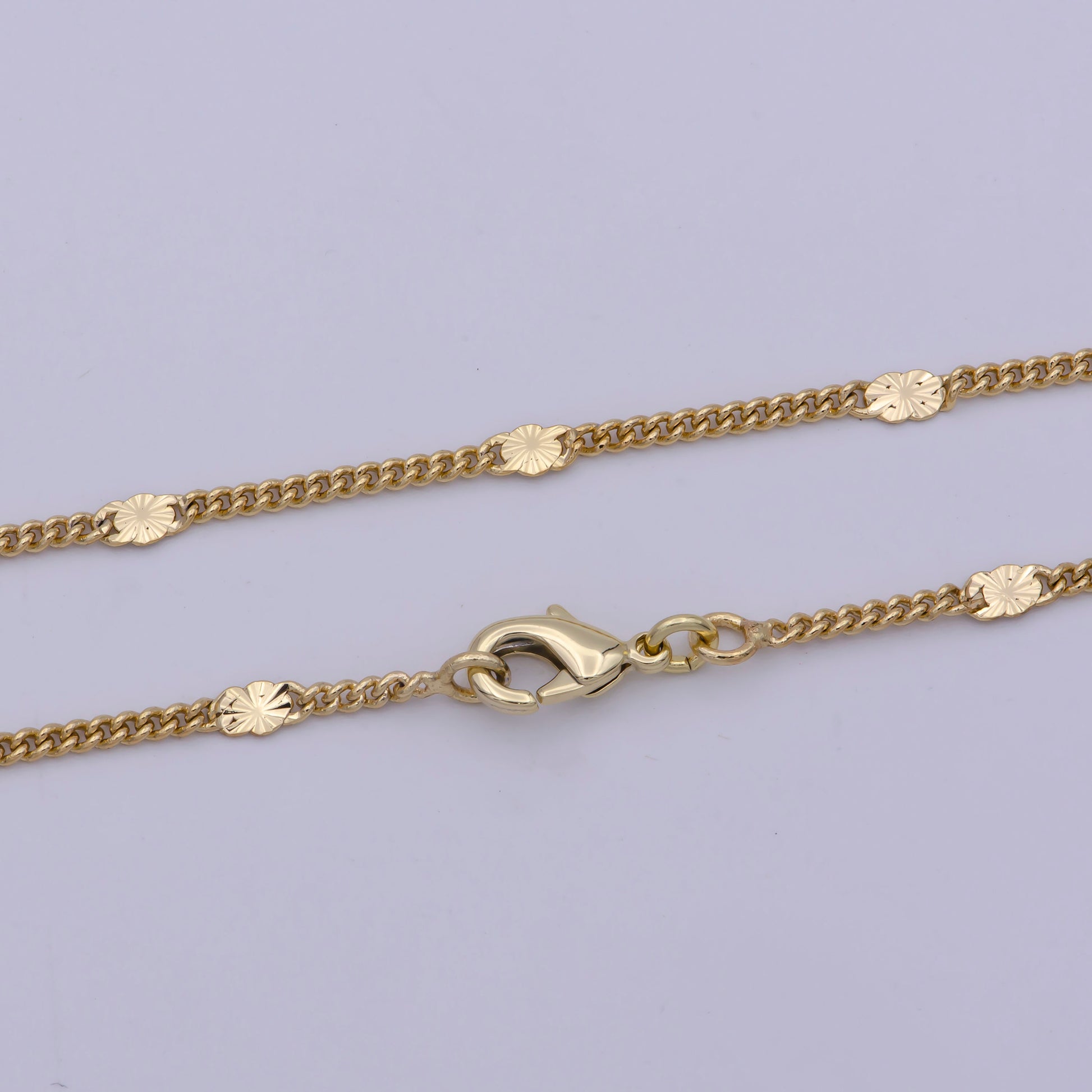 1pc 19.5'' Ready to Use Gold Cuban Curb Necklace Chain, 2.5mm Sunburst sequence Curb Chain Necklace, Lobster Clasp, Width is 1.6mm,WA-462
