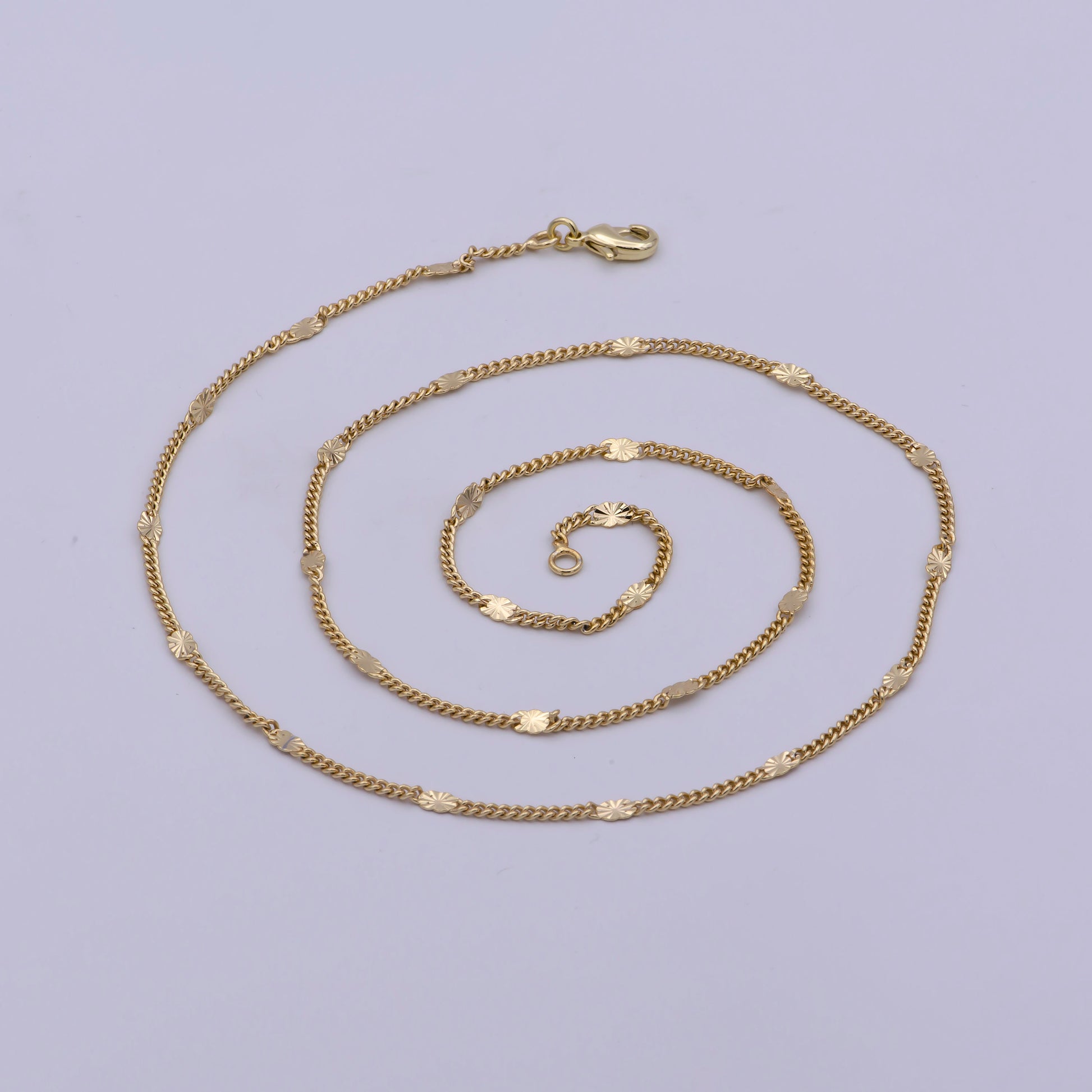 1pc 19.5'' Ready to Use Gold Cuban Curb Necklace Chain, 2.5mm Sunburst sequence Curb Chain Necklace, Lobster Clasp, Width is 1.6mm,WA-462