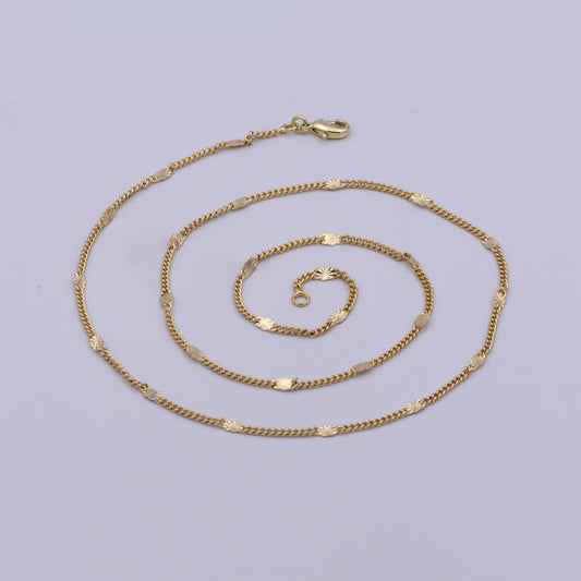 1pc 19.5'' Ready to Use Gold Cuban Curb Necklace Chain, 2.5mm Sunburst sequence Curb Chain Necklace, Lobster Clasp, Width is 1.6mm,WA-462