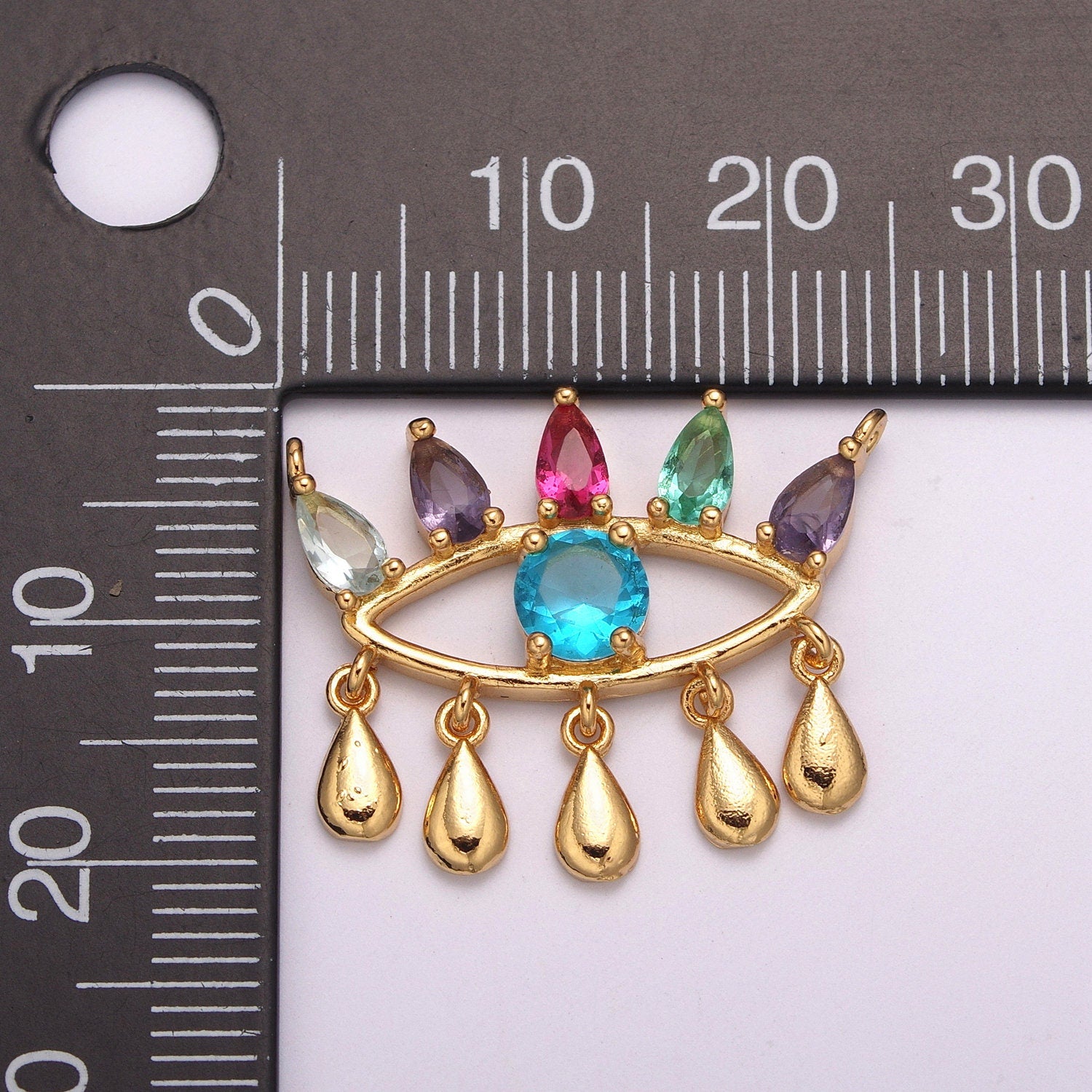 Gold Multi Color Cz Evil Eye Connector with Cubic Zirconia Link Connector Necklace Component