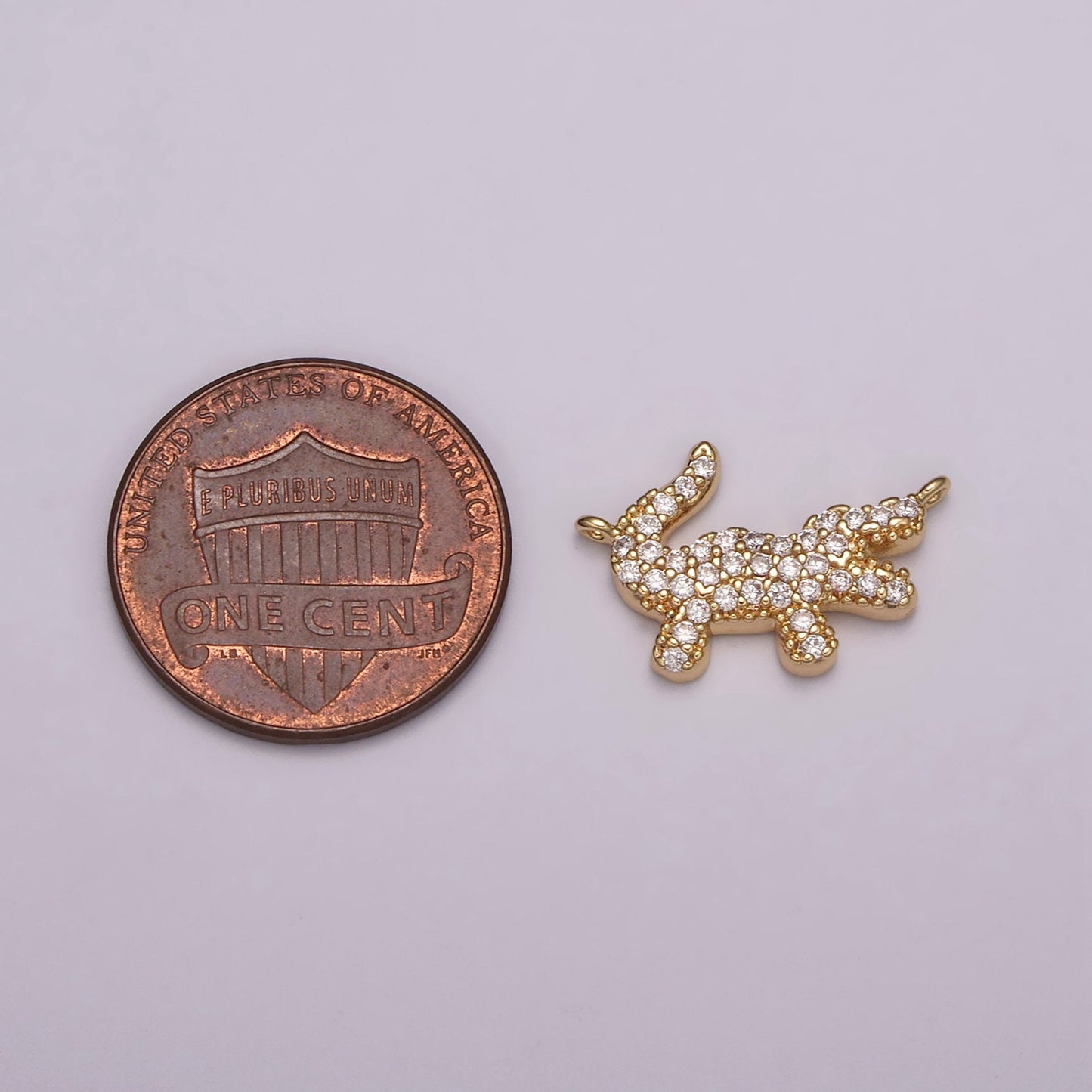 Mini Gold Alligator Charm Connector Tiny 18k Gold Filled Charm, Micro Pave Animal link connector for bracelet necklace