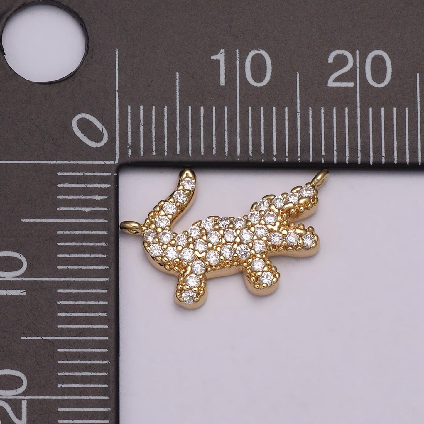 Mini Gold Alligator Charm Connector Tiny 18k Gold Filled Charm, Micro Pave Animal link connector for bracelet necklace