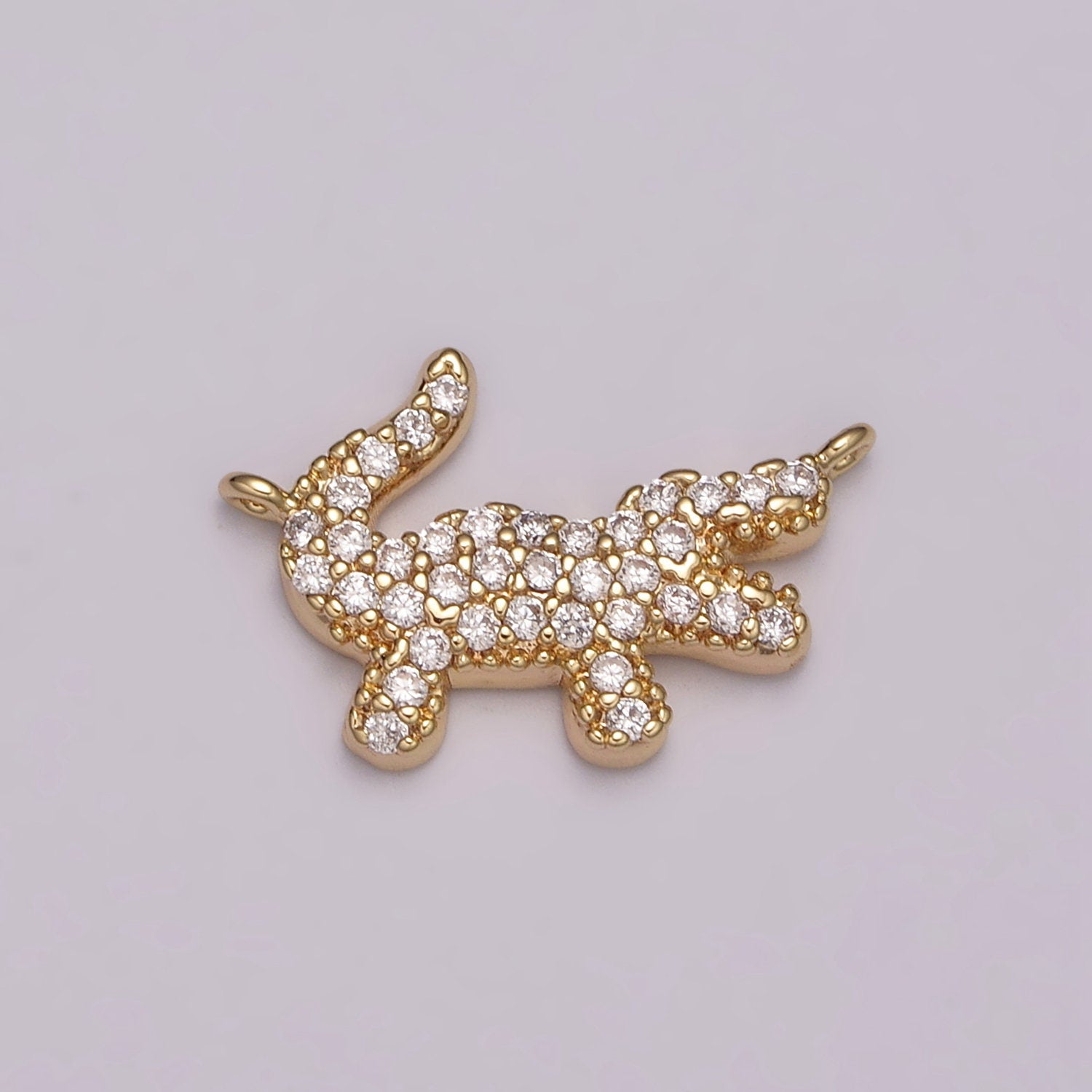 Mini Gold Alligator Charm Connector Tiny 18k Gold Filled Charm, Micro Pave Animal link connector for bracelet necklace