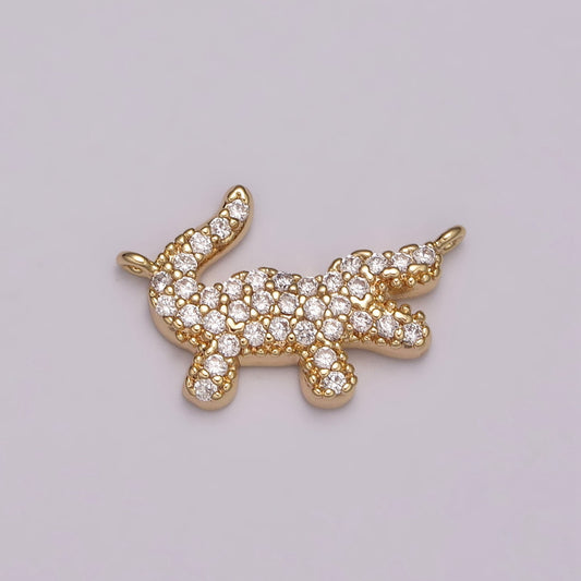 Mini Gold Alligator Charm Connector Tiny 18k Gold Filled Charm, Micro Pave Animal link connector for bracelet necklace