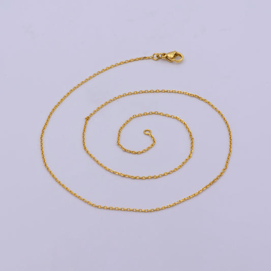 1pc 17.5'' Ready to Use Gold Thin Cable Necklace Chain, Small Oval Chain Dainty Necklace, For Pendant Charm Necklace, WA-467