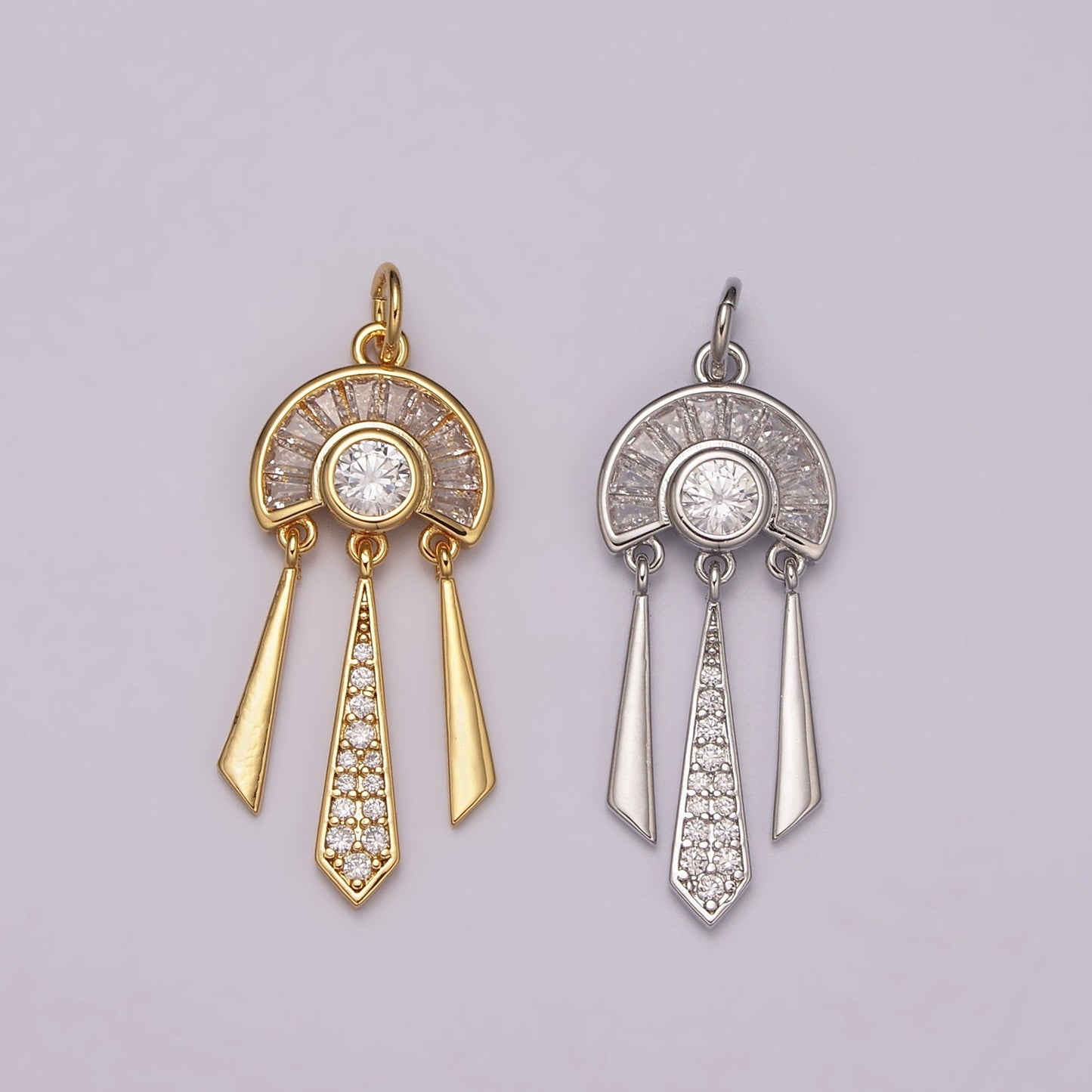 Dangle Gold Cz Charm for Necklace Earring Component Silver Rainbow Micro Pave