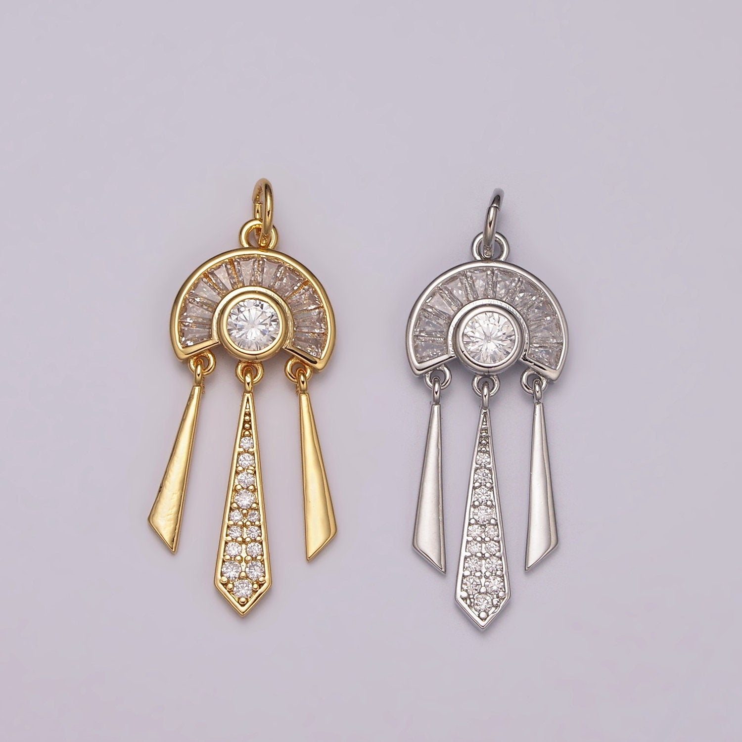 Dangle Gold Cz Charm for Necklace Earring Component Silver Rainbow Micro Pave