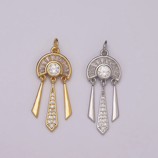 Dangle Gold Cz Charm for Necklace Earring Component Silver Rainbow Micro Pave