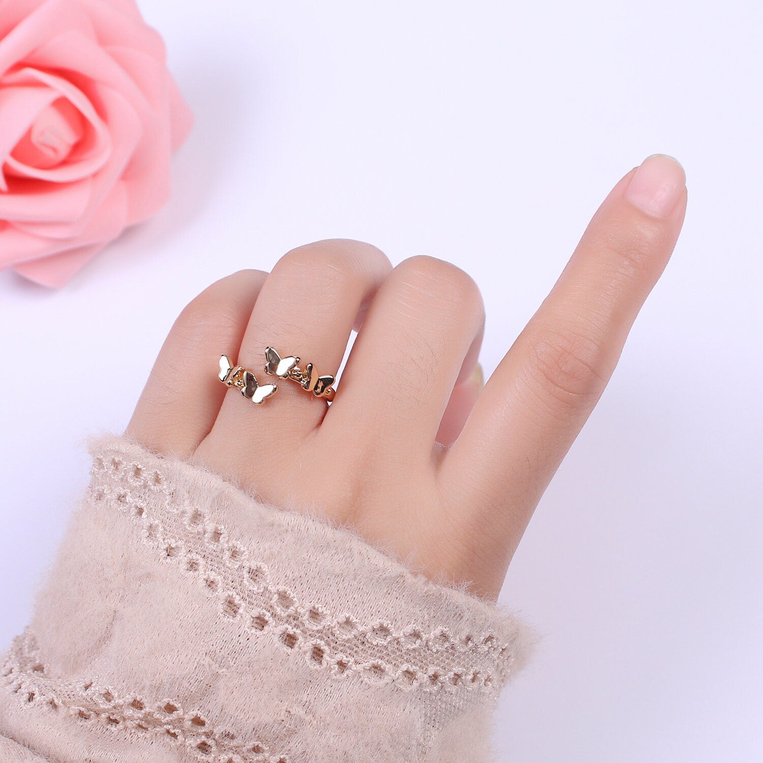 Dainty Butterfly Ring 18k Gold Filled Mariposa Ring Open adjustable Minimalist Jewelry
