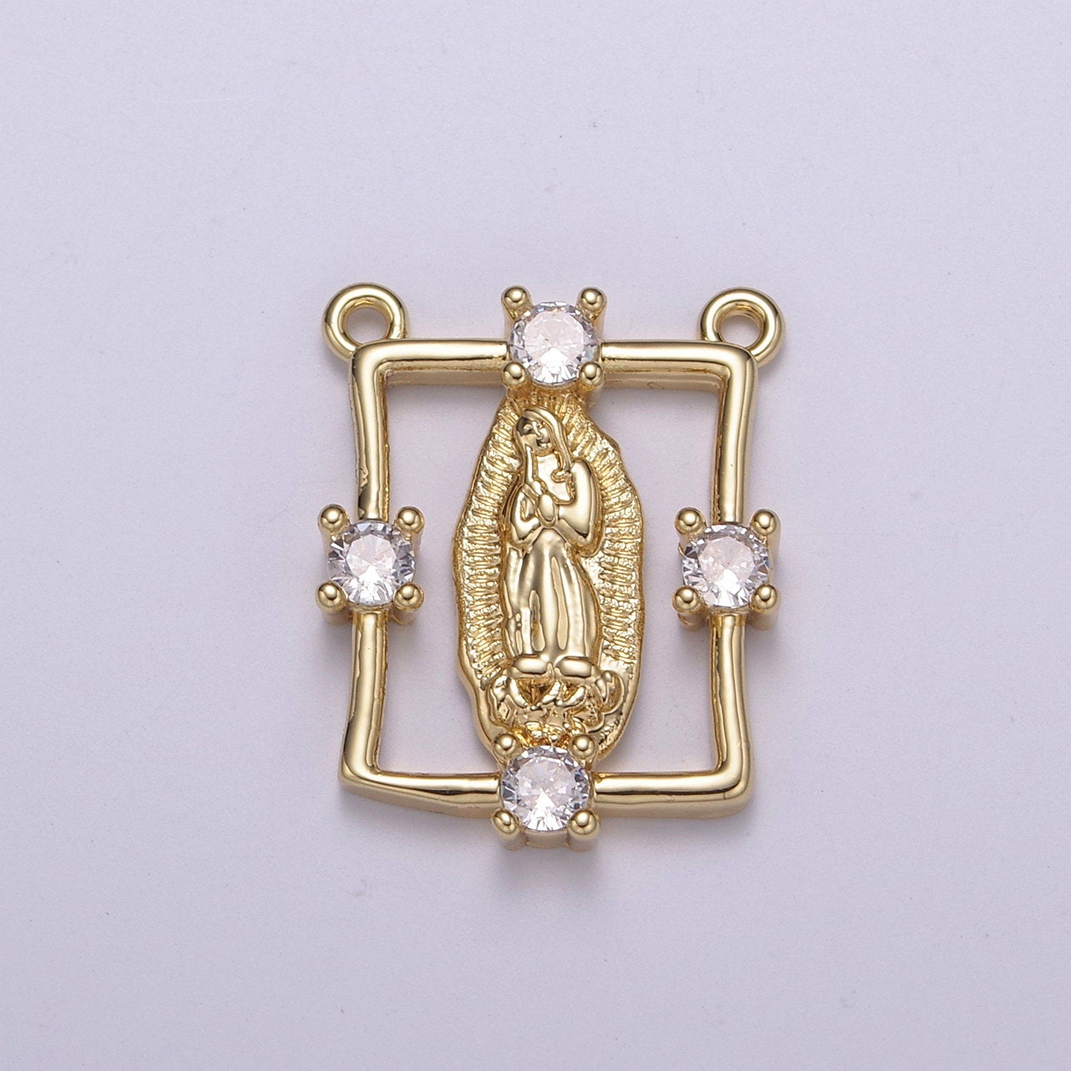 Clear CZ Gold Virgin Mother Mary Connectors, Cross Charm, Medallion Religious Jewelry Craft Supply, Y-422 ~ Y-424