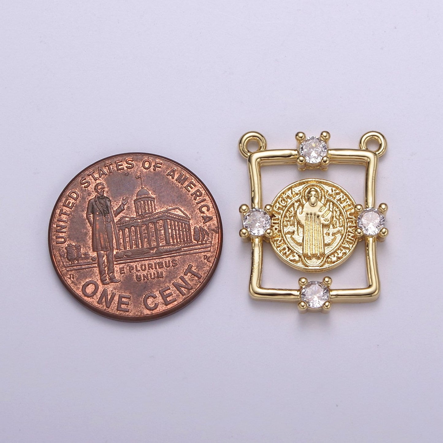 Clear CZ Gold Virgin Mother Mary Connectors, Cross Charm, Medallion Religious Jewelry Craft Supply, Y-422 ~ Y-424