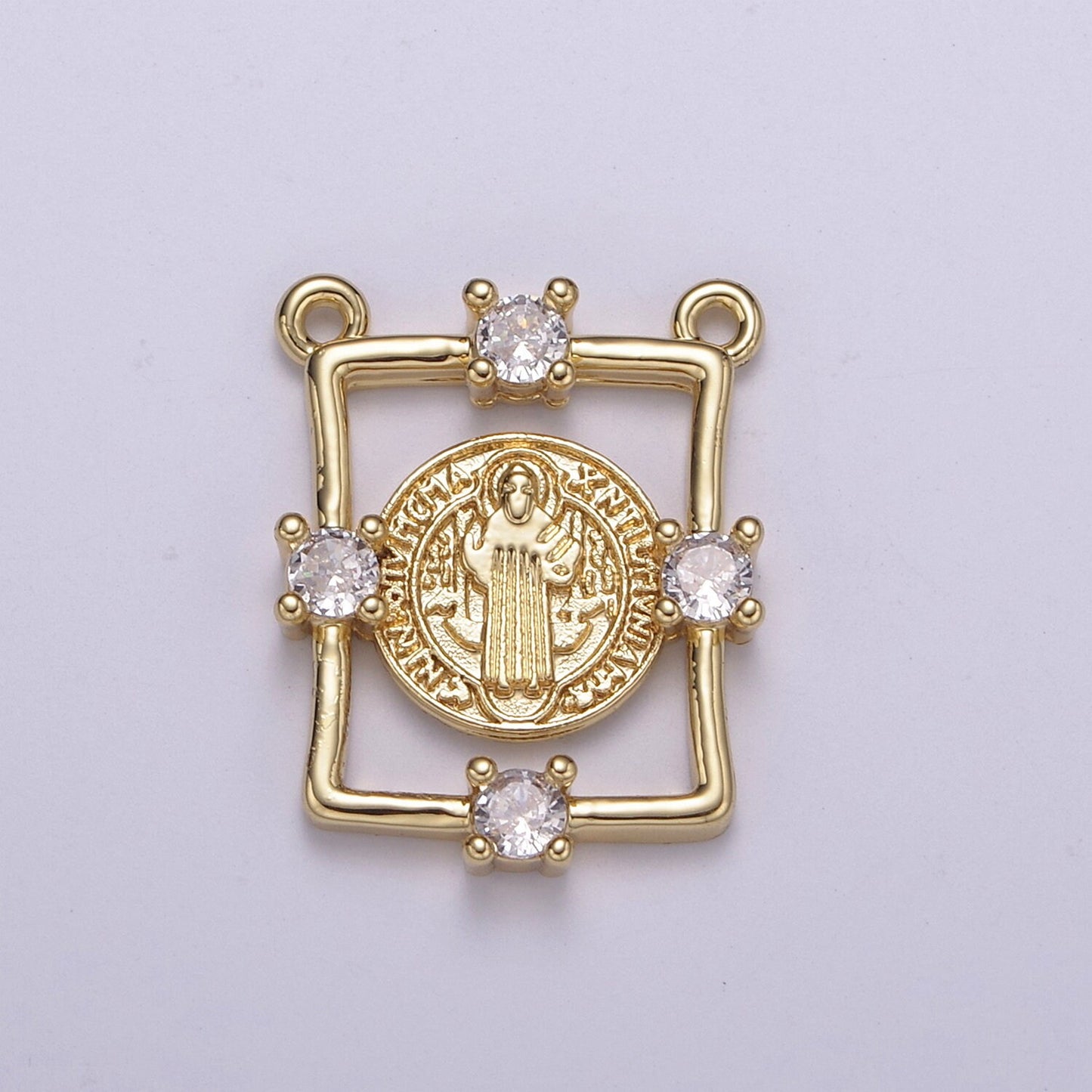 Clear CZ Gold Virgin Mother Mary Connectors, Cross Charm, Medallion Religious Jewelry Craft Supply, Y-422 ~ Y-424