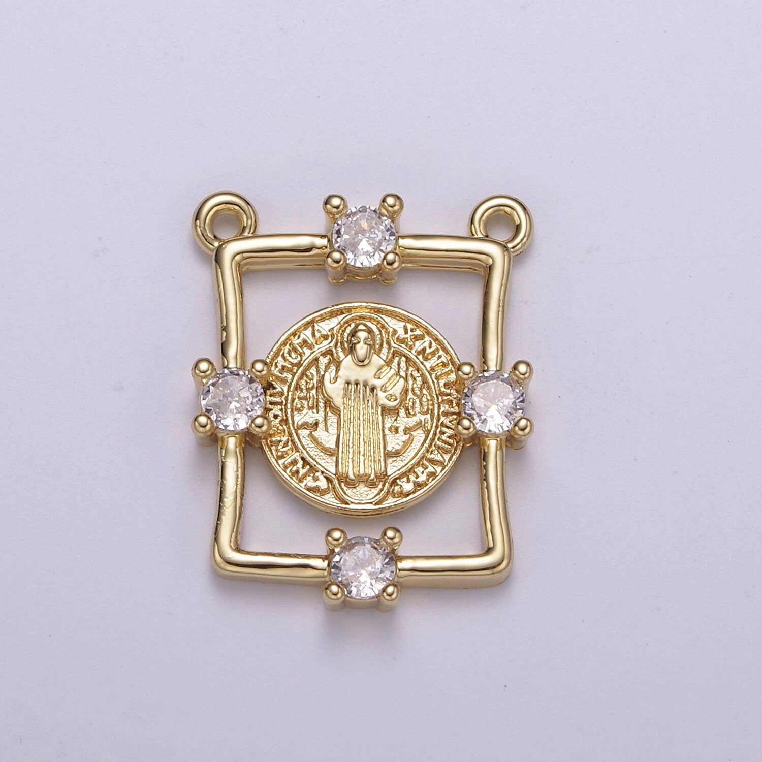 Clear CZ Gold Virgin Mother Mary Connectors, Cross Charm, Medallion Religious Jewelry Craft Supply, Y-422 ~ Y-424