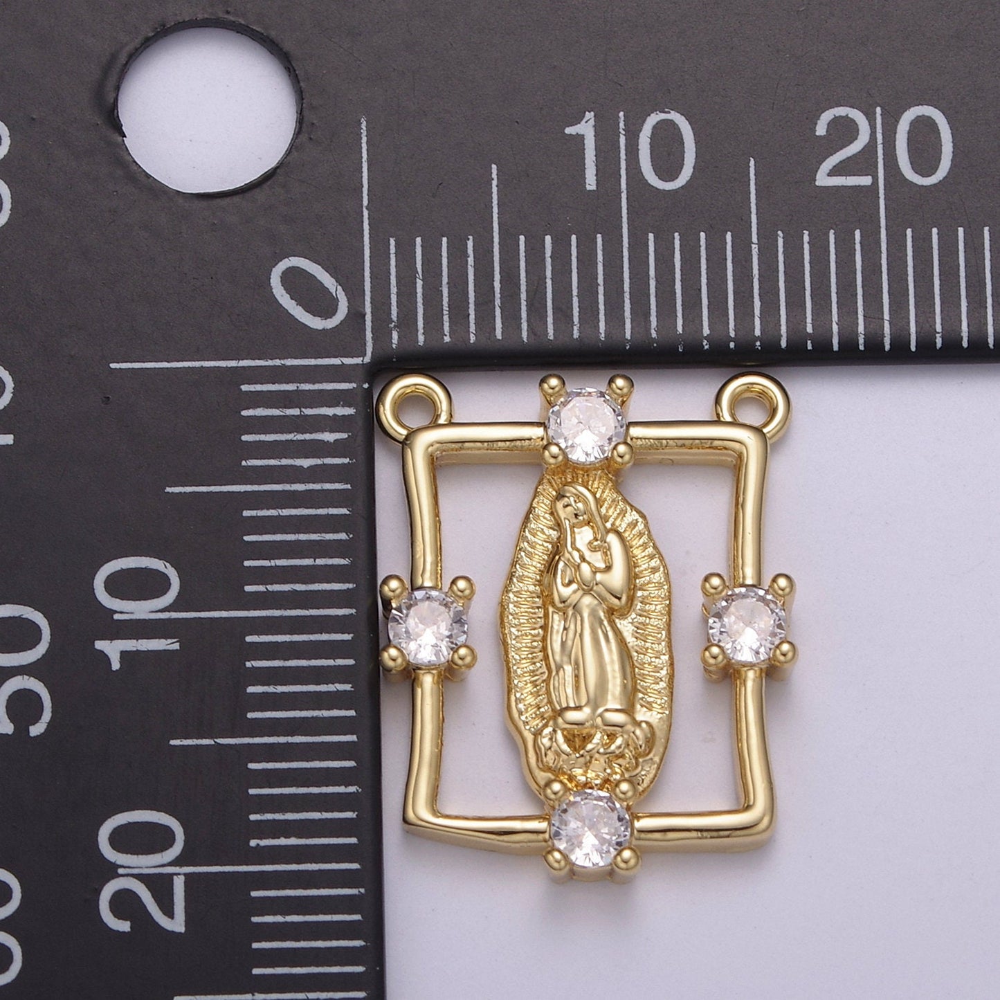 Clear CZ Gold Virgin Mother Mary Connectors, Cross Charm, Medallion Religious Jewelry Craft Supply, Y-422 ~ Y-424