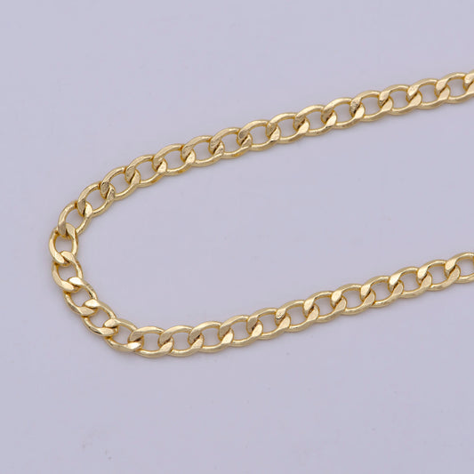2.3mm Gold Thin Cuban Curb Chain by Yard, Cuban Curb Chain by Foot, Wholesale bulk Roll Chain for Jewelry Making, Thickness 0.3mm, 564