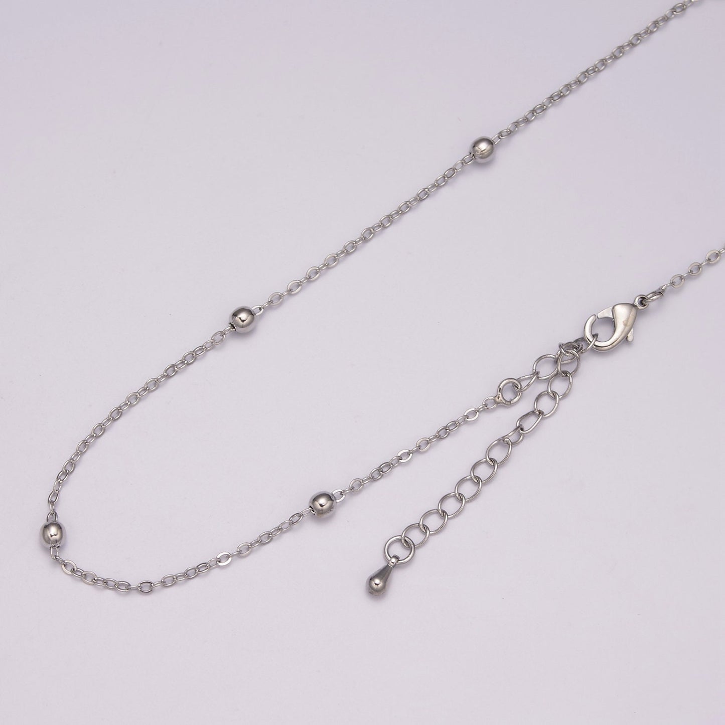 17.7" +2" ext. Ready to wear Gold Satellite Chain Necklace, White gold Beaded Chain, WA- 432, WA-433