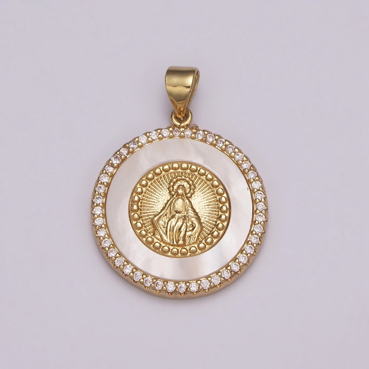 14K Gold Filled Virgin Mary, Miraculous Lady, Lady Guadalupe Cubic Zirconia Charm Pearl Pendant for Religious Necklace Bracelet Supply