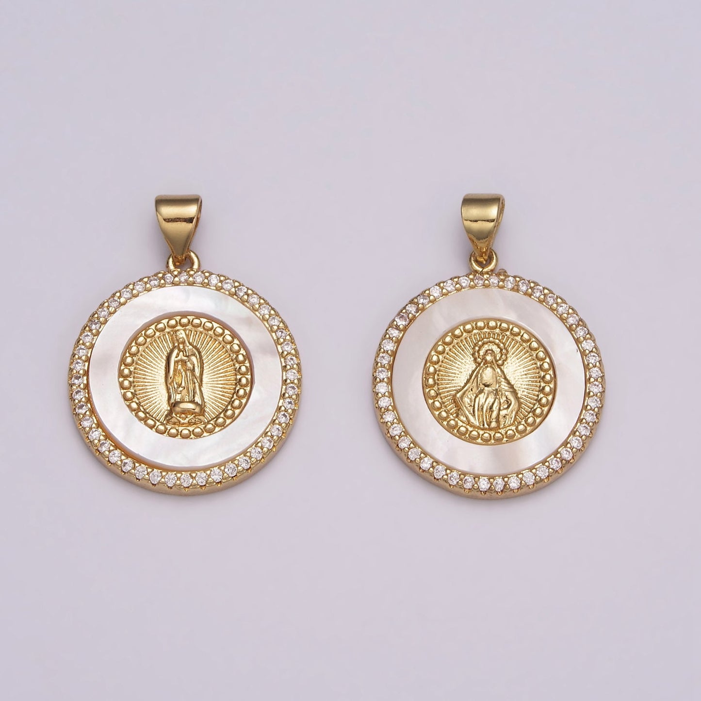 14K Gold Filled Virgin Mary, Miraculous Lady, Lady Guadalupe Cubic Zirconia Charm Pearl Pendant for Religious Necklace Bracelet Supply