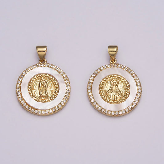 14K Gold Filled Virgin Mary, Miraculous Lady, Lady Guadalupe Cubic Zirconia Charm Pearl Pendant for Religious Necklace Bracelet Supply