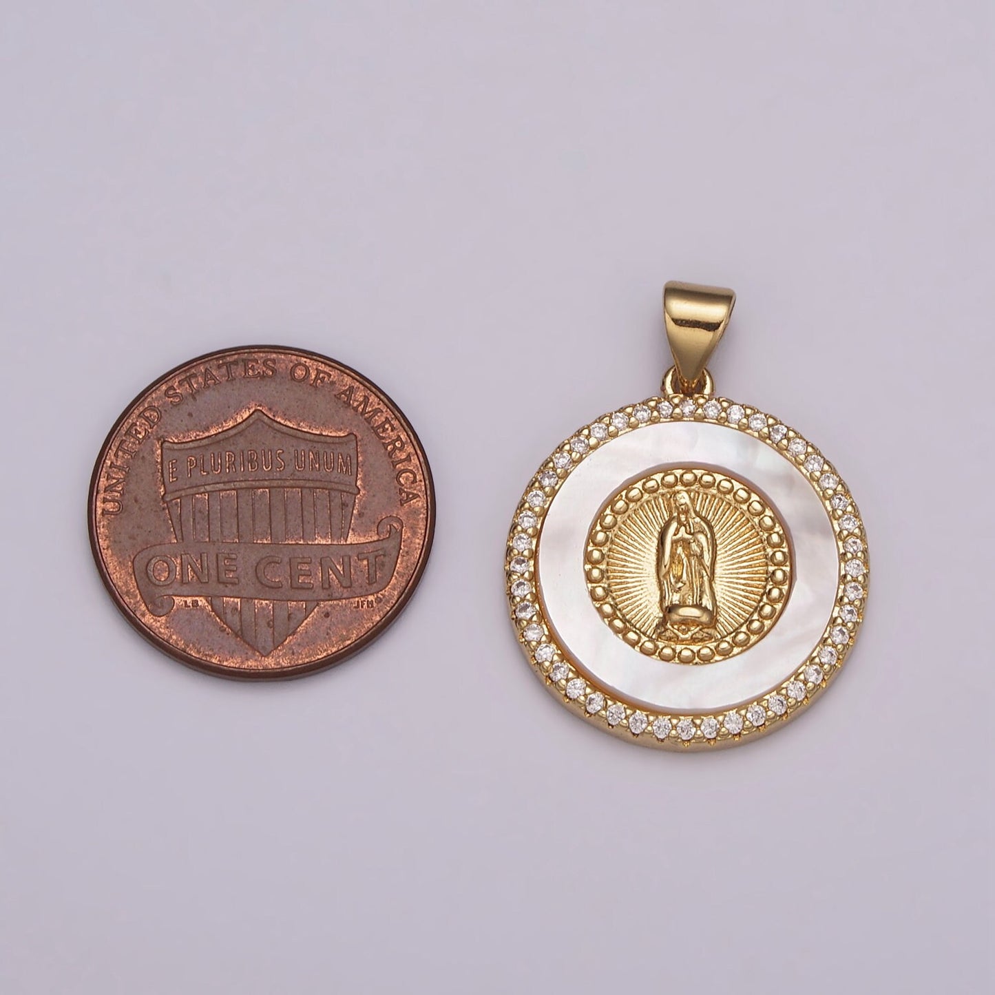 14K Gold Filled Virgin Mary, Miraculous Lady, Lady Guadalupe Cubic Zirconia Charm Pearl Pendant for Religious Necklace Bracelet Supply