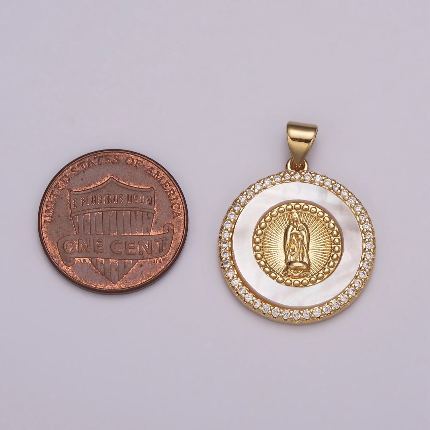 14K Gold Filled Virgin Mary, Miraculous Lady, Lady Guadalupe Cubic Zirconia Charm Pearl Pendant for Religious Necklace Bracelet Supply