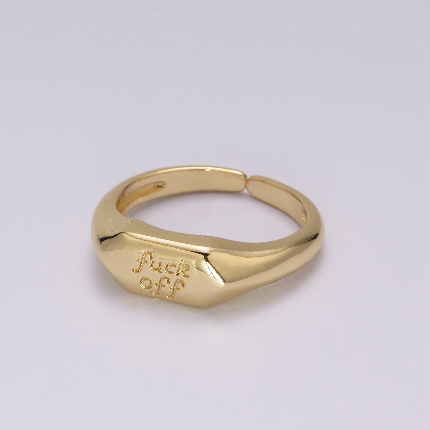 Trend Fuck Off Gold Ring Adjustable Gold Signet Ring, Simple Word Ring, Dainty Open Cuff Circle Ring u133