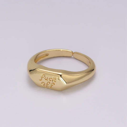 Trend Fuck Off Gold Ring Adjustable Gold Signet Ring, Simple Word Ring, Dainty Open Cuff Circle Ring u133