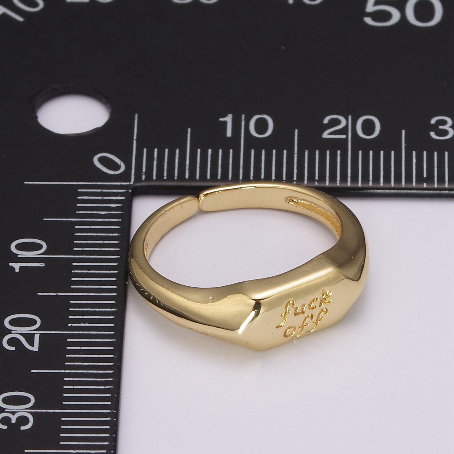 Trend Fuck Off Gold Ring Adjustable Gold Signet Ring, Simple Word Ring, Dainty Open Cuff Circle Ring u133