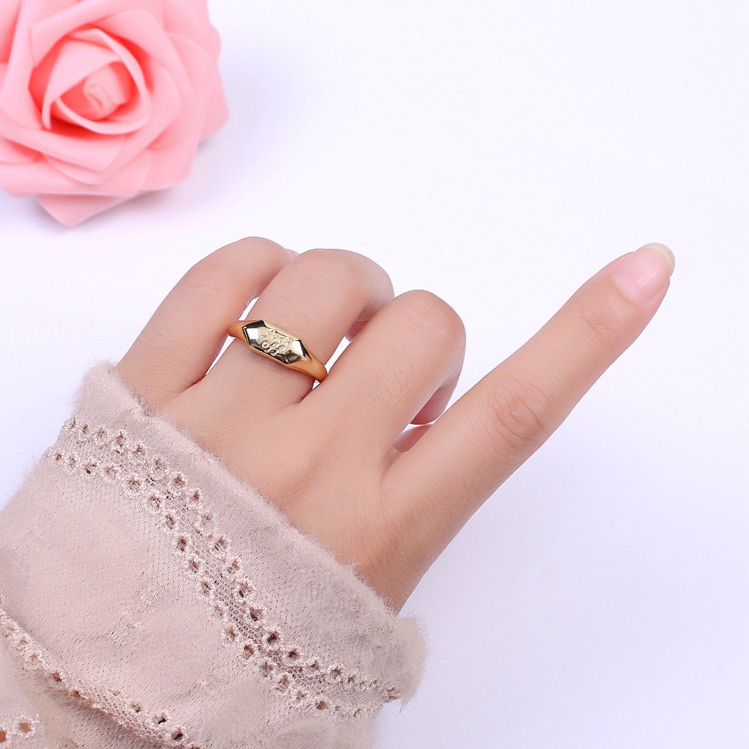 Trend Fuck Off Gold Ring Adjustable Gold Signet Ring, Simple Word Ring, Dainty Open Cuff Circle Ring u133