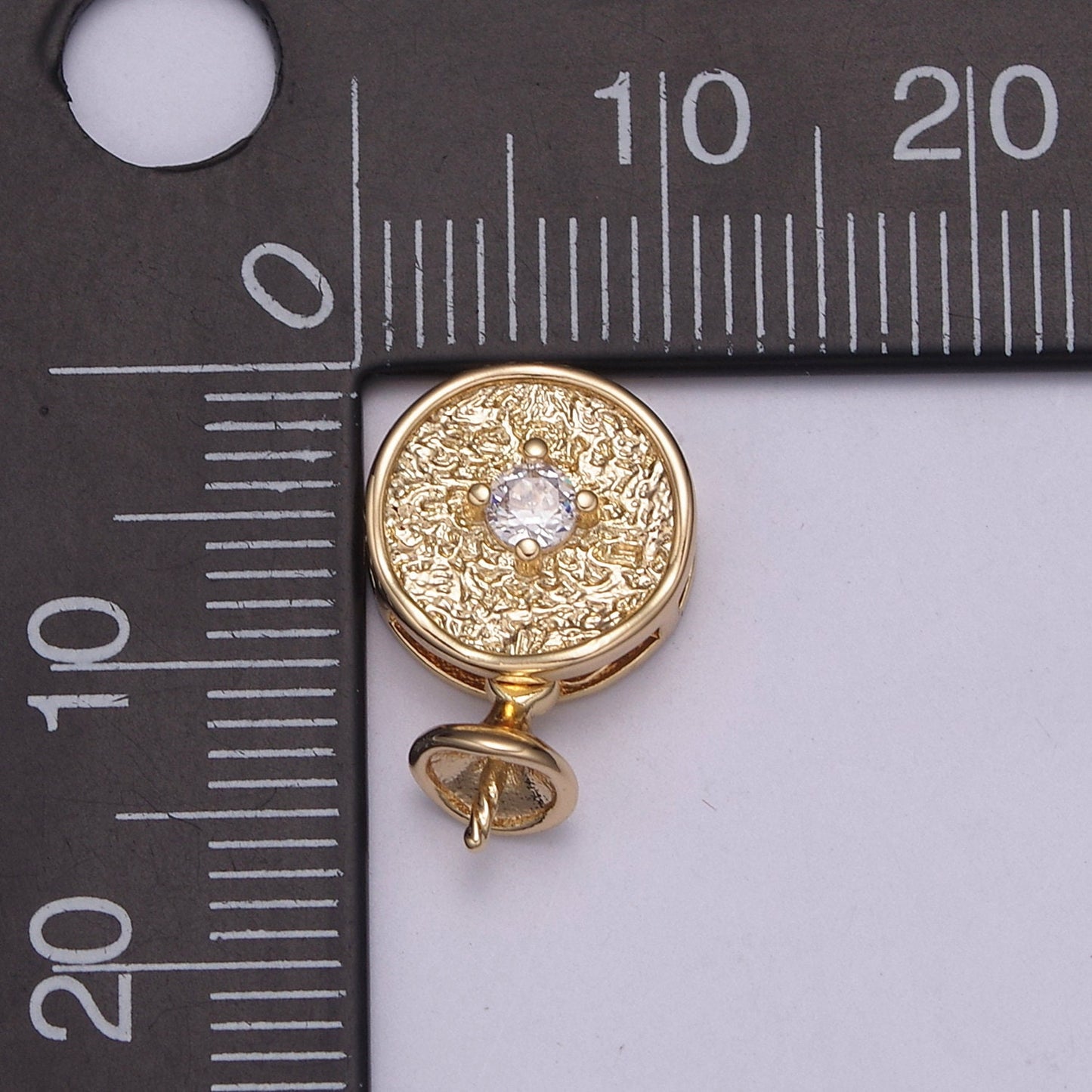 Gold Bead and Pearl Cap with peg for top drilled beads Solitaire CZ Supply Component L-561
