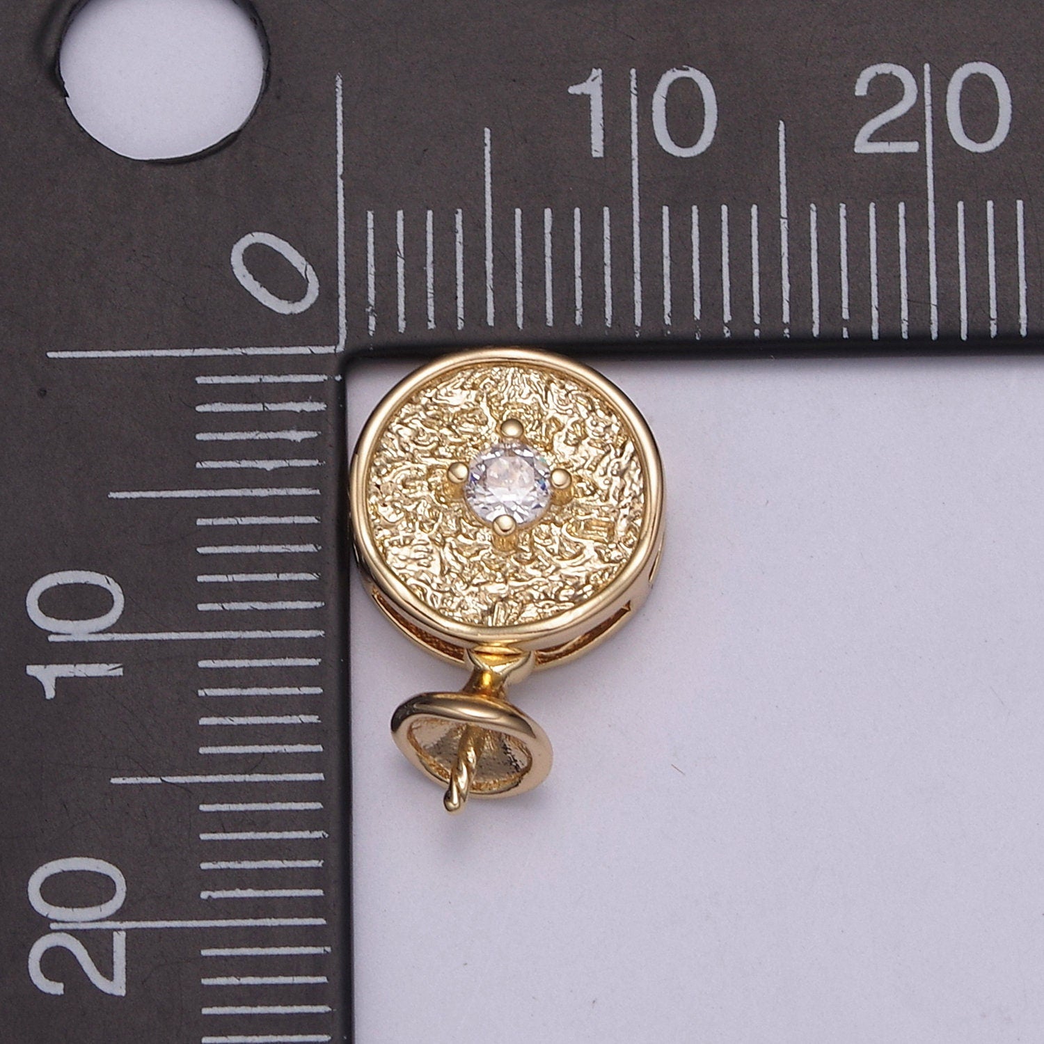 Gold Bead and Pearl Cap with peg for top drilled beads Solitaire CZ Supply Component L-561